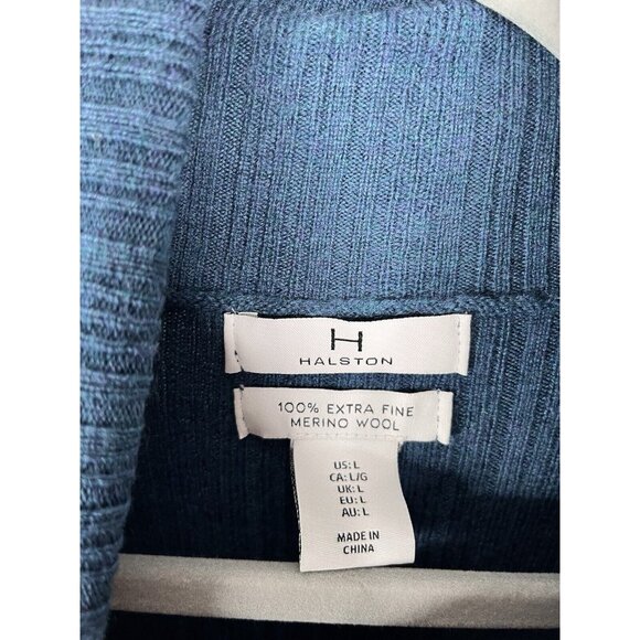 H HALSTON Women's Teal Ribbed Merino Wool Turtleneck Sweater Large - Picture 2 of 4